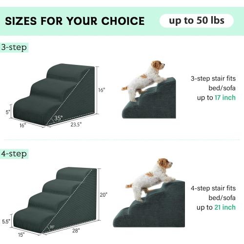 Dark Grey 4 Step Dog Stairs Steps for High Bed, 4 Steps Pet Steps for Small Dogs Non-Slip Removable Washable Cover Ramp for Indoor Outdoor Car Couch Sofa
