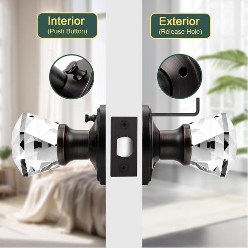 1 Pack Clear Crystal Door Knob, Inspired Decorative Oil Rubbed Bronze Door Knobs for Interior Doors, Unique Fancy Glass Privacy Door Knobs for Bedrooms and Bathrooms