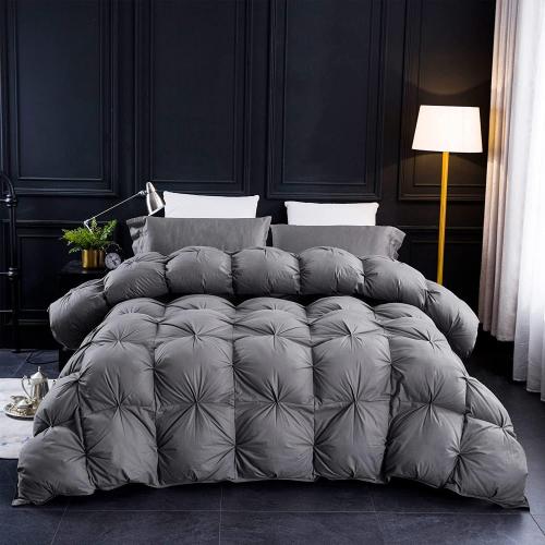 Three Geese Pinch Pleat Waterfowl Feathers and Down Comforter King Size Duvet Insert,750  Fill Power,1200TC 100% Cotton, Premium All Seasons Gray Warm Hotel Comforter with 8 Tabs.