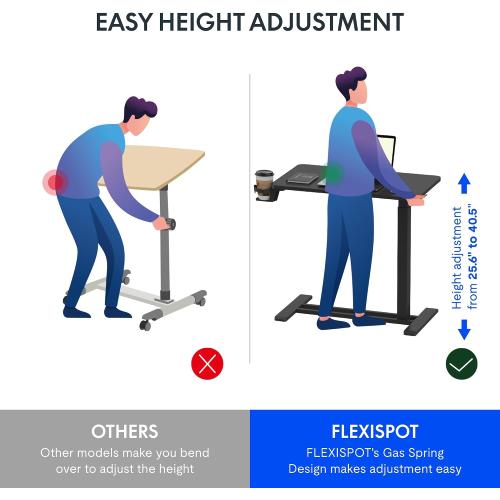 FLEXISPOT Mobile Standing Desk with Wheels Pneumatic Laptop Desk Rolling Computer Cart Movable Height Adjustable Small Sit Stand Workstation Home Use (31.5 W x 17.7 D, *****WHITE!!!!!*****)