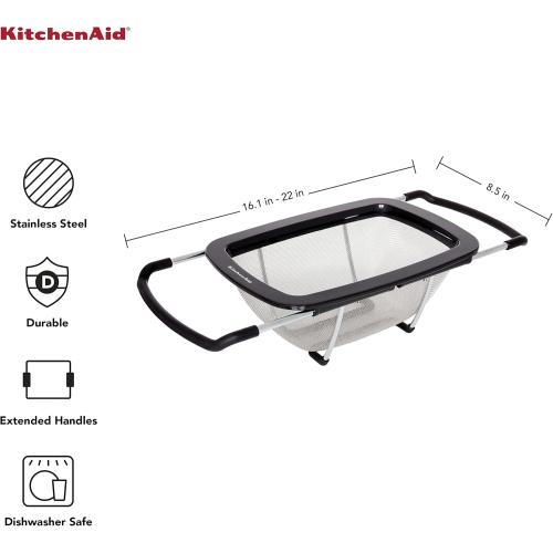 KitchenAid Expandable Stainless Steel Colander, Black