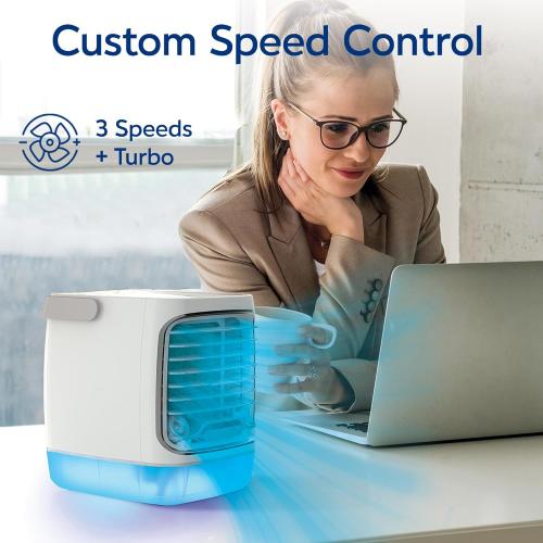 Ontel Arctic Air Turbo Chill Evaporative Cooler with HydroChill Technology, 4-Speed Portable Air Cooler Fan, Up To 8 Hr Per Fill, 7-Color LED, Simple & Whisper Quiet Operation, for Home or Office Use