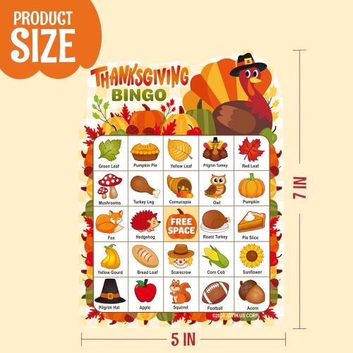 JOYIN 30 PCS Thanksgiving Bingo Game Cards for Kids Family Activities, Party Card Games, School Classroom Games, Turkey Party Favors Supplies, Crafts, Stickers & Fall Crafts