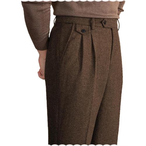 Mens Pants Tweed Herringbone Vintage Dress Pant Trousers Regular Fit Suit Pants for Men (30x30L)