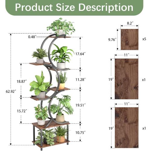 Rustic Brown and Black Plant Stand Indoor with Grow Lights, 65 inch Tall Plant Shelf for Multiple Plants, 7 Tiered Metal Plant Stands Indoor, for Living Room, Corners Patio Balcony or Office (Rustic Brown)