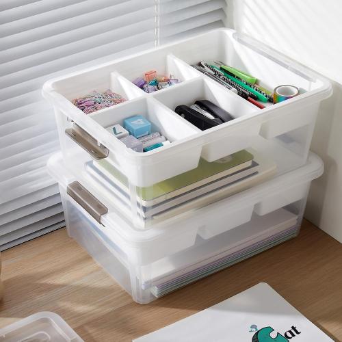 17 QT Plastic Storage Box with Removable Tray Craft Organizers and Storage Clear Container for Organizing Bead, Tool, Sewing, Playdoh (White, 1Pack-17QT)