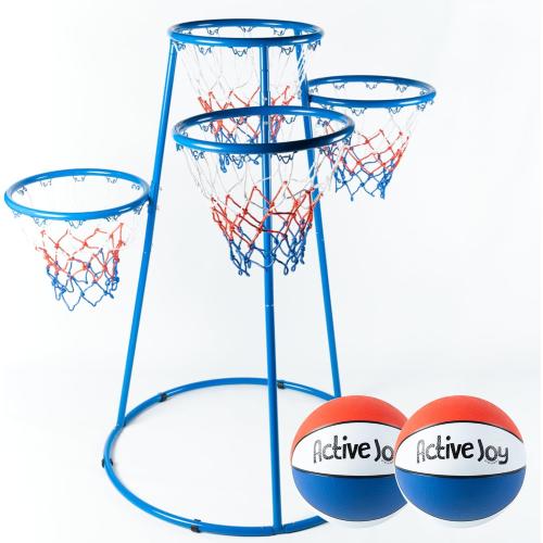 Activejoy- 4 Hoop Basketball Set - Toddler Basketball Hoop Indoor - Outdoor Play Preschool -  3 Years Old Toy. Includes 2 Balls and air Pump