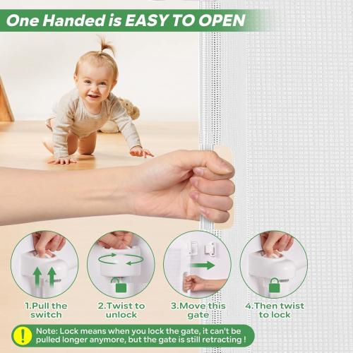 Retractable Baby Gate, Extra Wide Safety Kids or Pets Gate, 45”  Mesh Safety Dog Gate for Stairs, Indoor, Outdoor, Doorways, Hallways