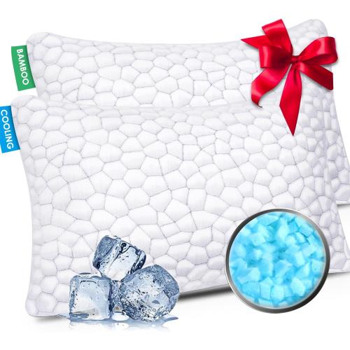 SUPA MODERN Cooling Pillow Queen Size Set of 2, CertiPUR-US Shredded Memory Foam Pillows for Sleeping, Cool Bed Pillows for Hot Sleepers, Adjustable Firm Pillow for Side,Back,Stomach Sleepers
