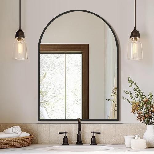 FICTOR 30 x 40 Arched Bathroom Vanity Mirror for Over Sink, Black | Anti-Rust Metal Framed, HD Tempered Shatter-Proof Glass, Modern Wall Mirror for Entryway, Living Room, Bedroom