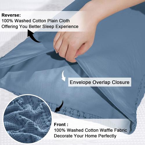 PHF 100% Cotton Waffle Pillow Shams Standard Size, 2 Pack 20 x 26 Soft Skin-Friendly Pillowcases, No Filling, Aesthetic Woven and Breathable Waffle Weave Pillow Case Covers for Bed, Captain's Blue