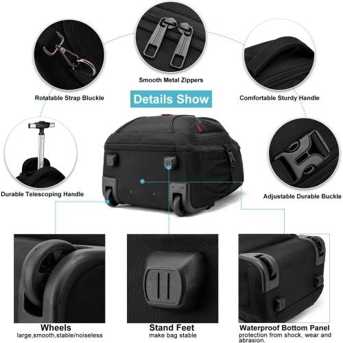 Rolling Backpack, Large Backpack with Wheels for Men Women Adults,  Waterproof Wheeled Travel Laptop Backpack Carry on Luggage Bag Trolley Suitcase Business College School Computer Bookbag,Black