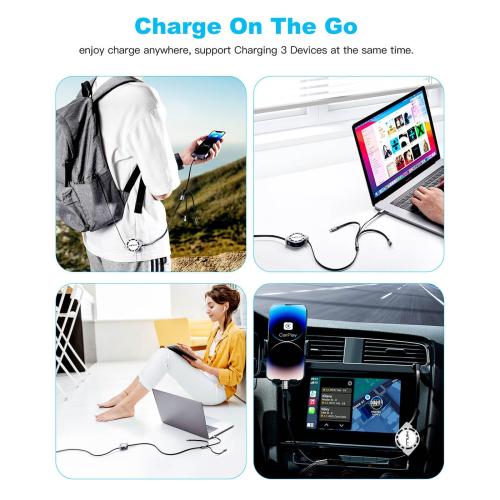 2 pack Multi Charging Cable 3A, [2Pack 4ft] Retractable Multi Charging Cord 3 in 1 Fast Charger Cord, USB C Charger Adapter with Lightning/Type C/Micro USB Ports for Cell Phones/iPhone/Samsung/PS/Tablets