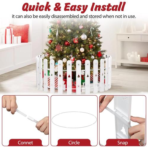 Christmas Tree Fence, Holiday Decoration White Picket Fence Plastic PVC Heavy Duty, Small Fence Panel Around Artificial Real Xmas Trees, Fence Gate to Go, Freestanding Circle Barrier for Toddler Cats
