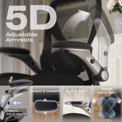 ELABEST X100 Ergonomic Mesh Office Chair, Big and Tall Hone Desk Chair with 5D Flip-Up Arms, Adjustable 3D Lumbar Support,Gaming & Executive Computer Chairs for Long Hours, Padded Seat