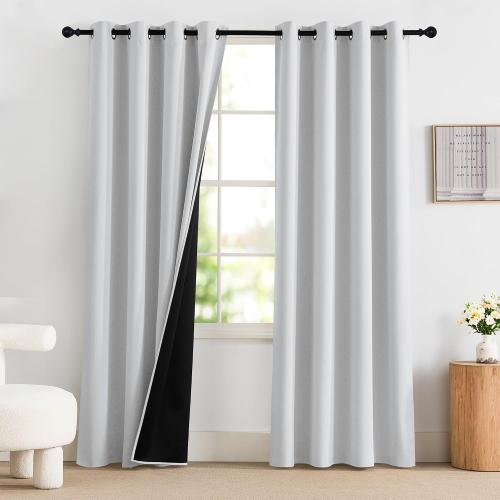 NICETOWN Greyish White 100% Blackout Curtains 84 inch Long for Bedroom