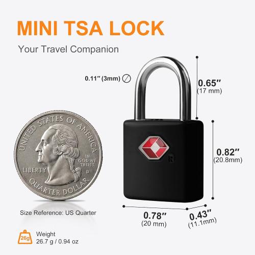 TSA Locks for Luggage with Keys, Luggage Locks TSA Approved 4 Pack, International Travel Essentials, Small Padlock with Key, Mini Padlock for Suitcase, Backpack, Bag, Zipper, Case, Box