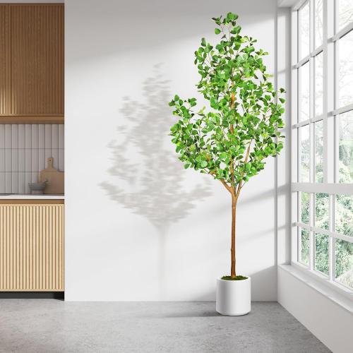 6 FT Artificial Heart Ficus Tree Indoor, Realistic Faux Plant with Dew Drops, Fake Tree with Pots for Home Office Decor