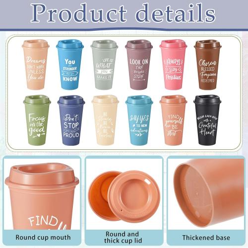 12 Pcs Inspirational Gifts for Employee Coworkers Staff Teammate, 16oz Reusable Plastic Coffee Cups with Positive Sayings, Bundle Gifts for Woman Man Coworker (Morandi Color,Inspirational)