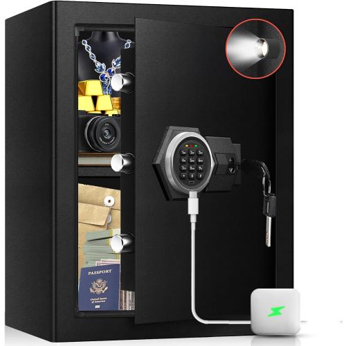 3.2 Cu Ft Large Home Safe Box with Type-C Port | Steel Security Box with Digital Electronic Keypad, Removable Shelf, Safety Lock Box for Office Documents Money Jewelry Gun