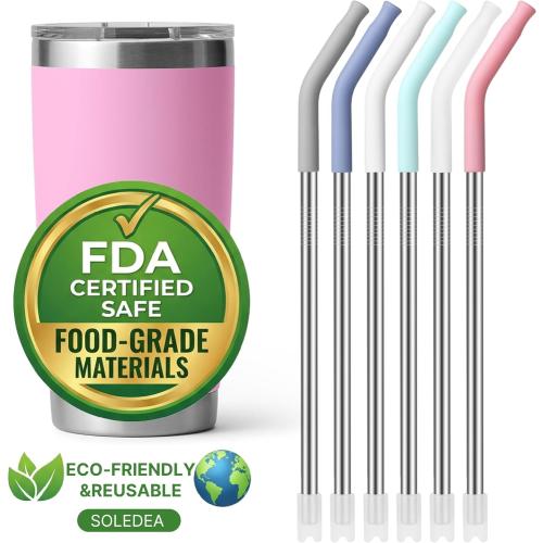 20 oz Straight Metal Straws with Silicone Tip for 20 oz Tumbler, Stainless Steel Reusable Drinking Metal Straw for YETI, STANLEY, US Acrylio, BJPKPK, Simple Modern and so on