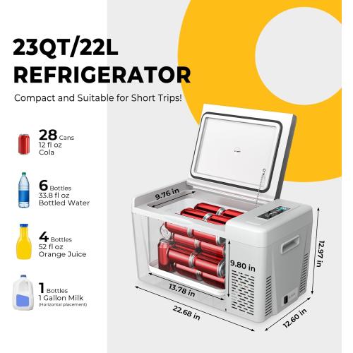 BougeRV 12 Volt Refrigerator 12V Car Fridge 23 Quart Portable Freezer Compressor Cooler 12/24V DC 110~240 Volt AC for Truck Van RV Camper SUV Travel Camping Road Trips Tailgating -7℉~50℉
