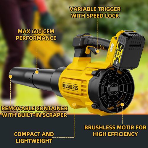 20V Cordless Leaf Blower, Max 600 CFM/125 MPH Turbo Boost Mode Compatible with DeWALT 20V Max Battery, Brushless Motor, Ergonomic 3.6LBS for Driveway & Yard, Tool Only