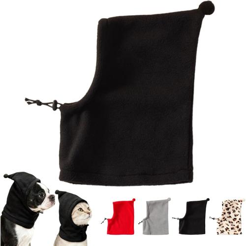 Pet Neck Warmer with Hat, Leopard Print, Adjustable Drawstring, Soft Polyester, for Dogs and Cats (Black, Medium)
