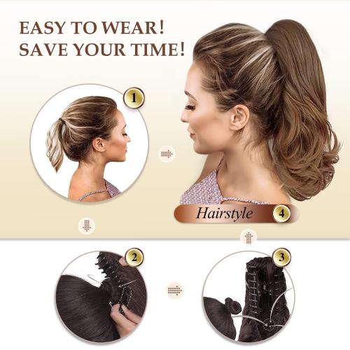 SOFEIYAN 13 Ponytail Extension Long Curly Ponytail Clip in Claw Hair Extension Natural Looking Synthetic Hairpiece for Women, Black/Medium Chestnut Brown Mix