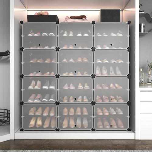 Portable 8-Tier Shoe Cabinet - 48-Pair Shoe Organizer with Expandable, Free Standing, Stackable Space Saving Design and 2 Exclusive Versatile Hooks for Bedroom