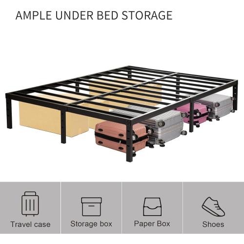 Queen Size Bed Frame with Steel Slats Support, Sturdy and Durable, No Box Spring Needed, 16 Inch High 3500lbs Heavy Duty Metal Platform Frames with Storage, Noise-Free, Black