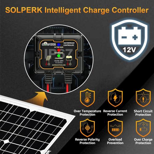 SOLPERK Solar Panel Kit 20W 12V, Solar Battery Trickle Charger Maintainer   Upgrade Controller   Adjustable Mount Bracket for Boat Car RV Motorcycle Marine Automotive