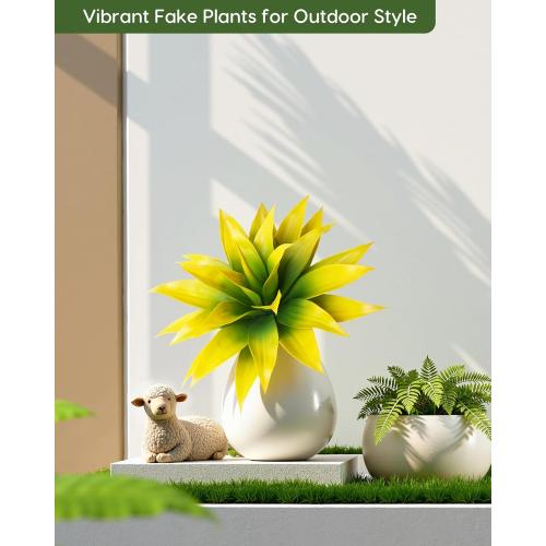 Velener Artificial Agave Plant Set, 28 Inch, Faux Aesthetic Plants for Home Decor, Realistic UV Resistant Fake Yellow Agave Plants Without Pot, Set of 2