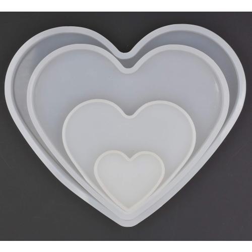 4Set Love Heart Shape Epoxy Mold - Size 18cm, 15cm, 10cm, 5.2cm DIY Resin Casting Silicone Mold (Not Deep Heart)