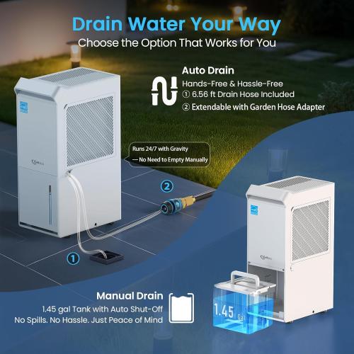 4,500 Sq.Ft Most Efficient Energy Star 2025 Dehumidifier,Vellgoo Max 70 Pint/D (Standard 56 Pint/D) Dehumidifier for Basement with Drain Hose, Smart Humidity Control, for Home, Bathroom, Garage