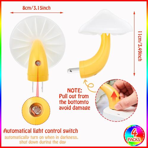 Honoson 4 Pieces Mushroom Night Light LED Night Light Plug in Lamp 7 Color Magic Mini Pretty Mushroom Shaped Lamp Adults(7-Color Light with White Cover)