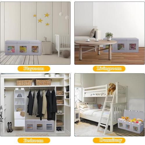 Large Stackable Storage Bins with Lids, Collapsible Sturdy Storage Organizer Boxes Bins Baskets, Foldable Closet Organizer Baskets for Home (Gray, L)