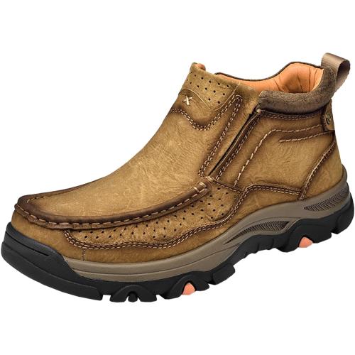 Size/8.5 Mens Slip On Casual Loafers Classic Outdoor Leather Walking Hiking Shoes Comfortable for Work Office Dress Outdoor High Top