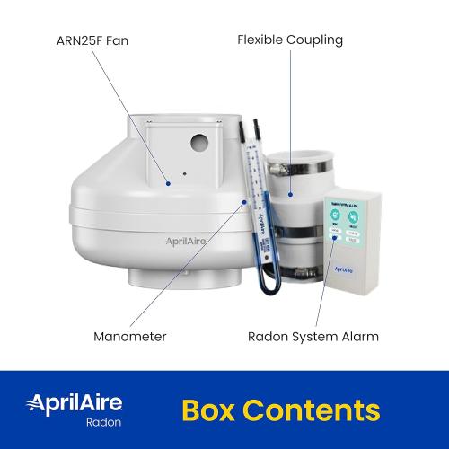 Aprilaire ARN25K Radon Mitigation Kit, 1500 and 2500 Sq. Ft., Basement, Crawlspace, Slab Application, Quiet Performance, Indoor/Outdoor, Commercial/Residential, Manometer, System Alarm