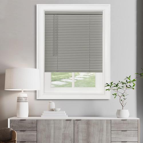 Cordless Light Filtering Mini Blind - 48 Inch Width, 64 Inch Length, 1 Slat Size - Grey - Cordless GII Morningstar Horizontal Windows Blinds for Interior by Achim Home Decor