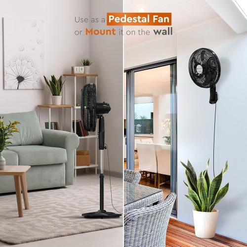 Comfort Zone PowrCurve Oscillating Pedestal Stand Fan, 18 inch, 6 Blades, Tri-Curve Grill for Reduced Noise, 180° Adjustable Tilt, Button Control, Ideal for Home, Bedroom & Office, CZST180BK