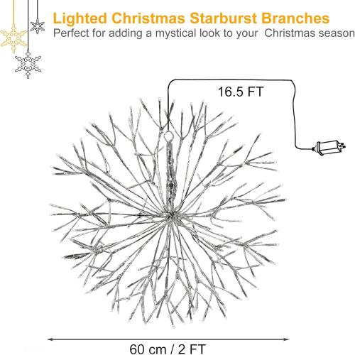 Christmas led Sparkle Ball Hanging Outdoor décorations -Haning Twig Ball,Snowflake Ornament Lights Indoor Outdoor Festive Holiday Décor 24Inch (Cool White)