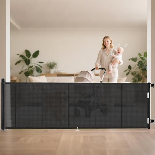 Miumoon 100 inch Reinforced Retractable Baby Gates 42 inch Tall | Retractable Dog Gate with No Crawl Through Reinforced Strip, 8 FT Extra Long Baby Gate, Retractable Gate for Indoor/Outdoor
