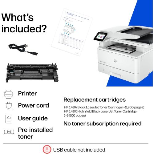 HP Laserjet Pro MFP 4101fdw Wireless Black & White All-in-One Laser Printer, Scanner, Copier, Fax, Best-for-Office (2Z619F)