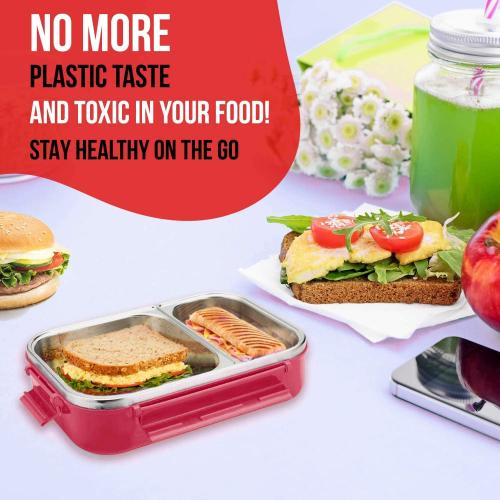 Signoraware Stainless Steel Bento Box, Red, For Men, Unisex, Meal Holder, 34 Oz, Leakproof, Portion Control, Easy Carry, BPA Free, Rust Resistant