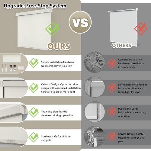 Cordless Blackout Roller Shades Blinds for Windows Free-Stop,Pull Down Room Darkening with Valance,Thermal Insulated Woven Fabric Window Door Blinds for Home,Office,Beige 47 W x 72 L