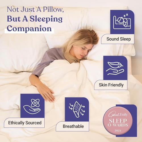 FluffCo Zen Fluff Pillows - Down Alternative - Standard/Queen Bed Pillow for Sleeping Made in USA - Luxury Hotel-Quality Pillow - 100% Cotton, 300 Thread Count (Soft Queen Size 1 Pack)