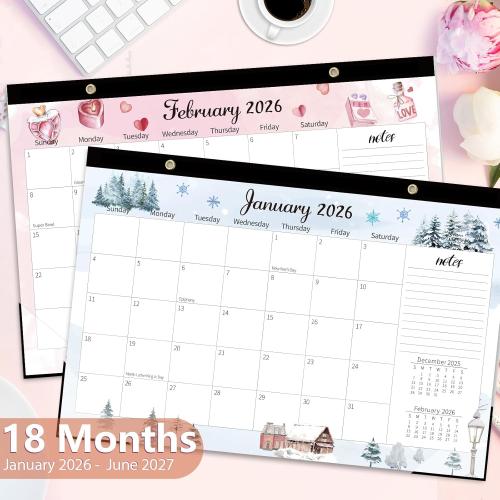 GuassLee Monthly Desk Calendar 2026-2027 - 18 Months 17 x 11.5 Calendar from Jan. 2026 to Jun. 2027, Monthly Planner with Watercolor Design Corner Protectors for Office School Home Organizing