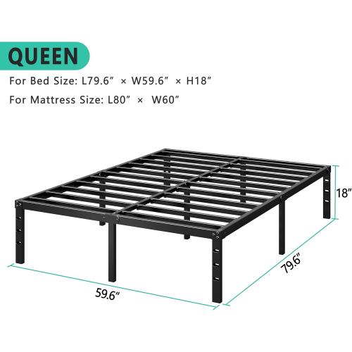 Metal Platform Bed Frame 16 Inch Tall,No Box Spring Needed,Queen Size Bed with Heavy Duty Strong Support Slats,Easy to Assemble,Black