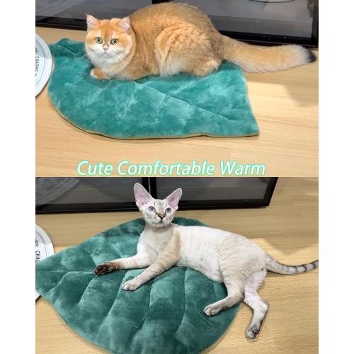 Cat Mat Self Warming Cat Bed 26x20 Leaf Shaped Cotton Soft Warm Pet Pad Blanket for Indoor Bed Couch Sofa Floors Cat and Dog Warm Mattress (Green)